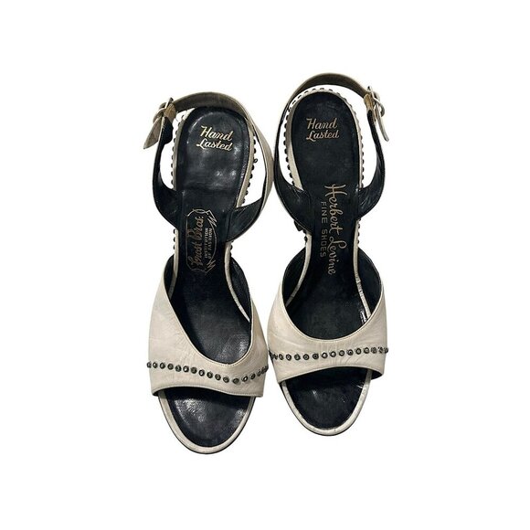Vintage 1950s Herbert Levine White Leather Studded Slingback Heels Size 6B - Picture 3 of 16